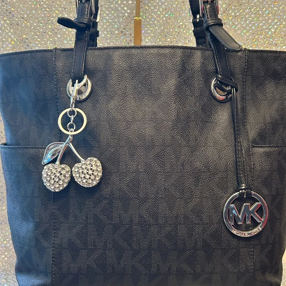 Michael Kors Black Logo Tote Bag with MK Charm